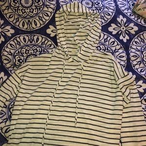 White and Black Striped lightweight hoodie shirt